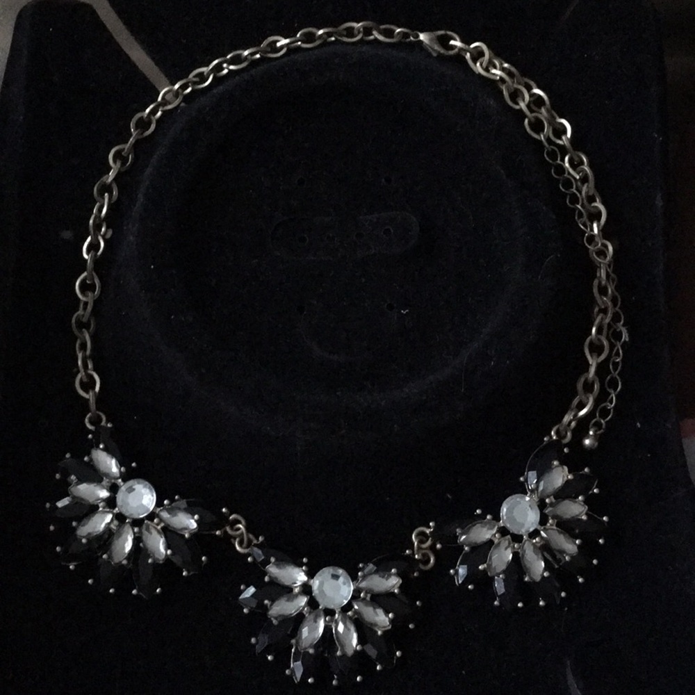Black Onyx & White Crystal Costume Necklace